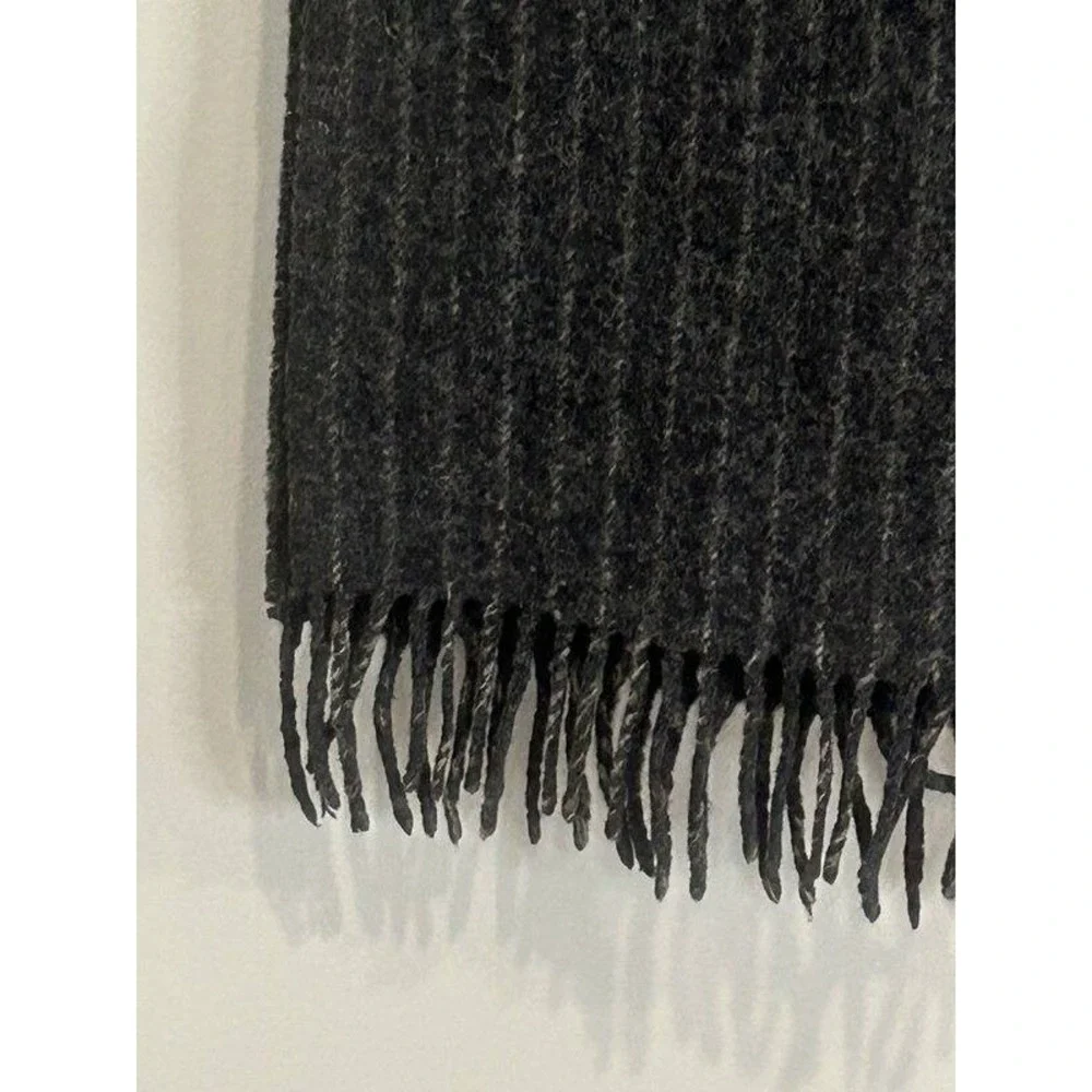 Polo Ralph Lauren 100% Lambswool Charcoal Gray Stripe Fringe Scarf